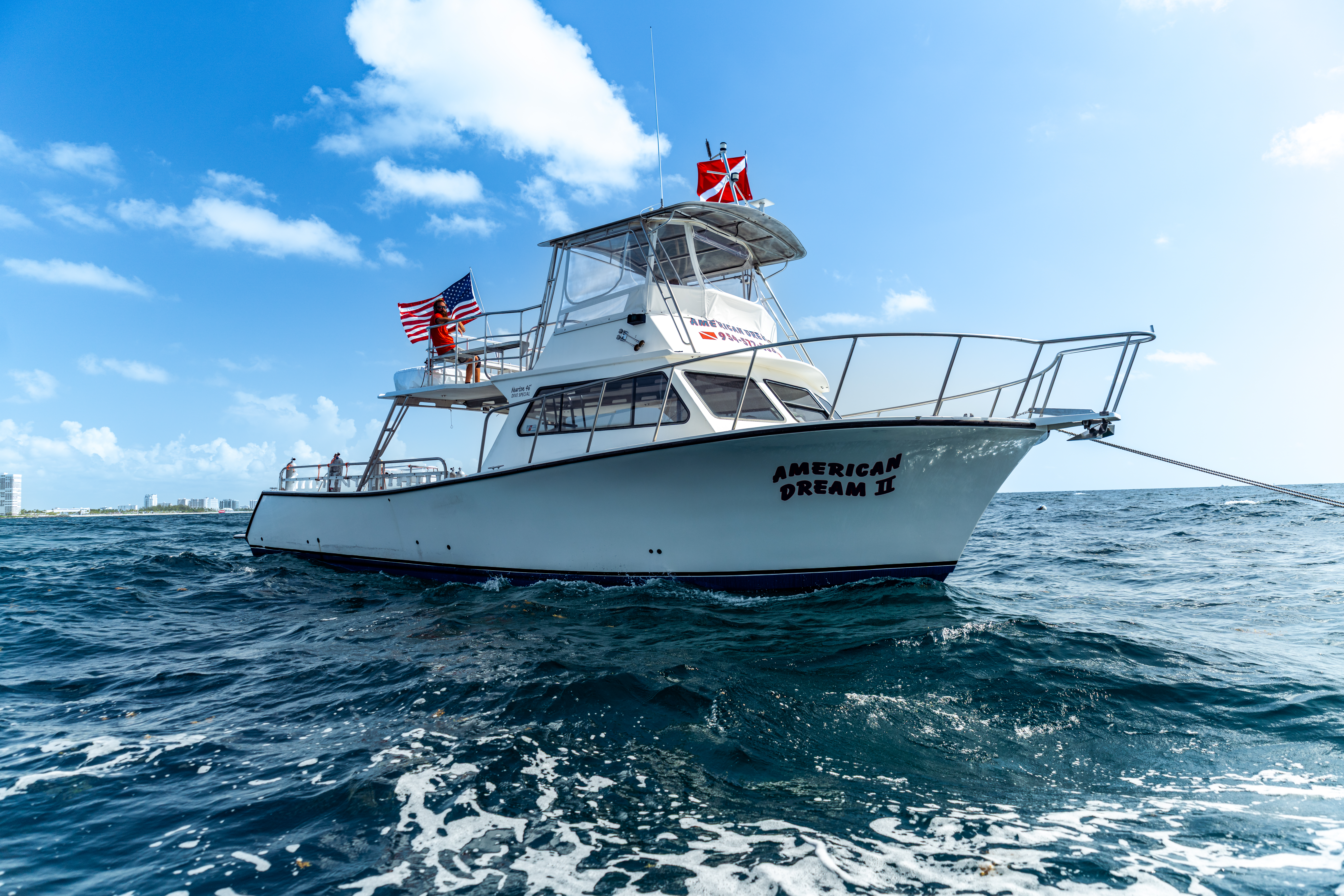 Drone view of the American Dream II Fort Lauderdale dive charter boat